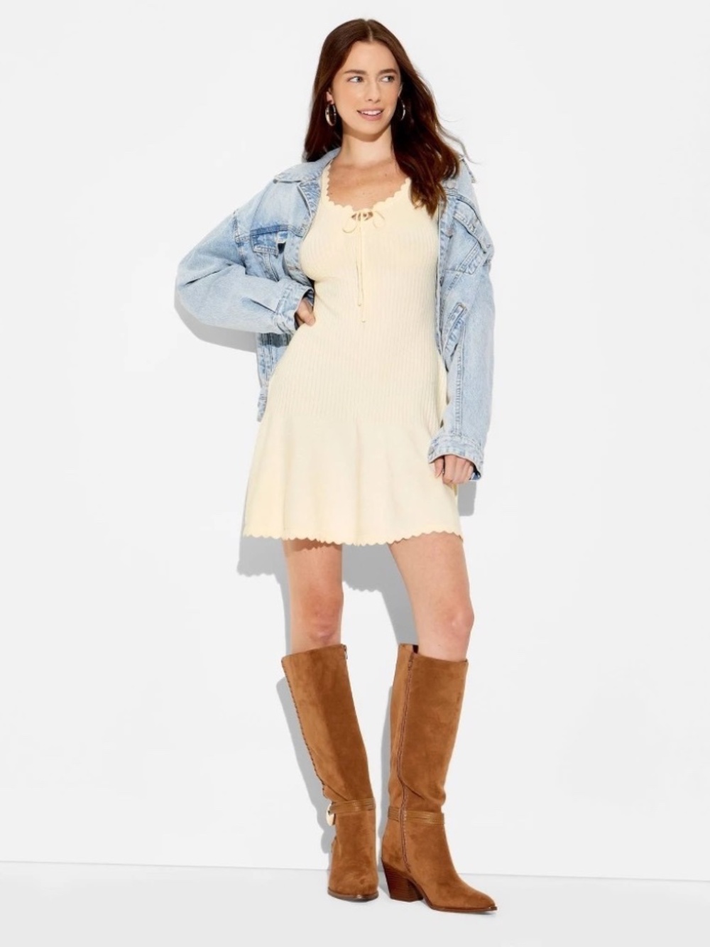 Women's Long Sleeve Keyhole Mini Sweater Dress - Wild Fable™ Off-White L